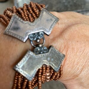 Tiny beaded and silver latch bracelet